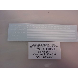 1105-1 - HO Scale - Overland Electric Loco Decals, NYC P-2 electric white - Pkg. 1 set